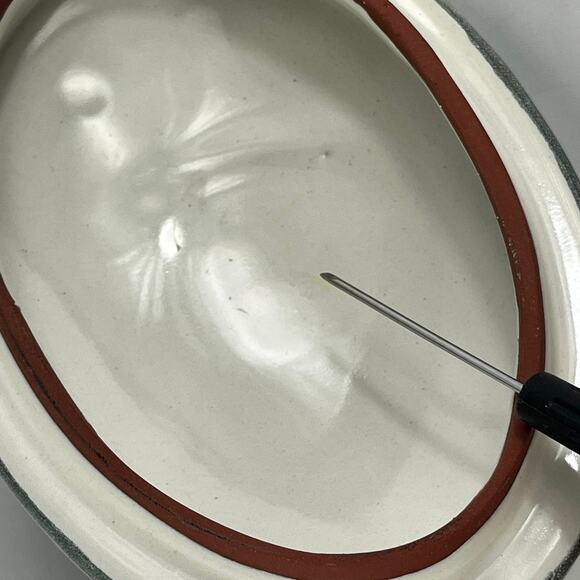 Vintage MacKenzie-Childs King Ferry Chowder Bowl With Lid 7"x5"x5" Terracotta - Picture 9 of 14